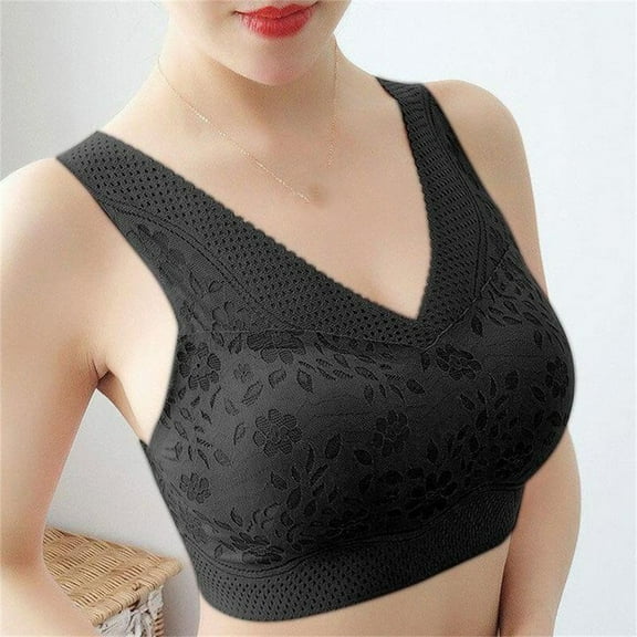 SDJMa Wireless Tank Top Bra Women Fashion Sexy Lace V-neck Wire Free Sports Underwear Yoga Running Bra
