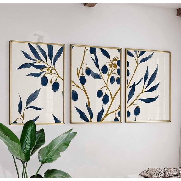 Olive Branch Wall Art Mediterranean Kitchen Trio Rustic Botanical Home Decor Set 3 Unframed Paper Print 8x12