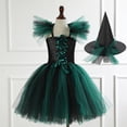 thumbnail image 4 of Disfraz de bruja de Halloween para niños y niñas, tutú de bruja, vestido hasta la rodilla con sombrero, escoba, vestido de carnaval, ropa de malla, 4 of 4