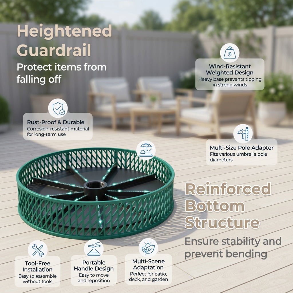 Resenkos Umbrella Base for Patio, Umbrella Stand Outdoor Base,Patio Umbrella Table Tray Adjustable with Storage and Umbrella Poles-Black