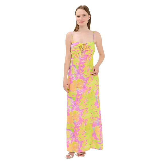 Floral Cross Neck Spaghetti Strap Maxi Dress