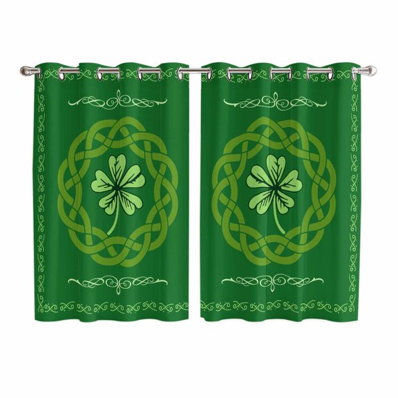 St. Patrick's Day Kitchen Curtains Window Panels, Green Country Lucky Leaves Chic Border Insulated Window Treatment Curtain, Grommet Curtains for Bedroom/Living Room/Bathroom, 2 Piece 52"Wx63"L