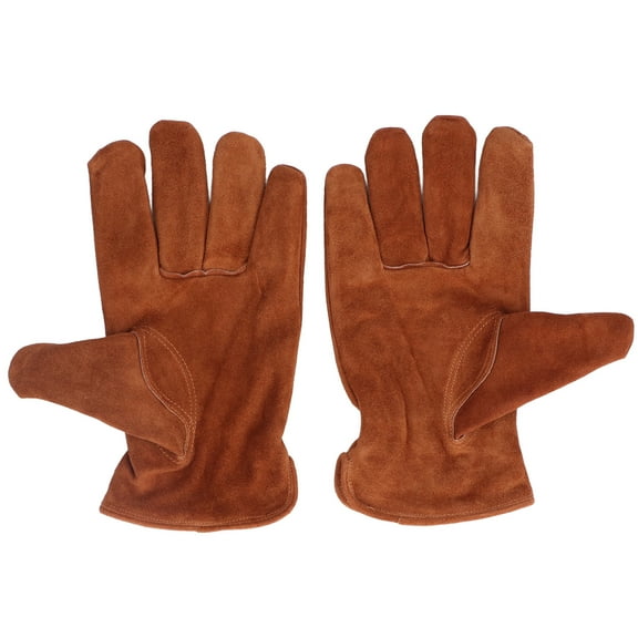 Leather Work Gloves, Flexible Heavy Duty Cotton Lined Construction Gardening Gloves with High Abrasion Resistance, Windproof Water Resistant Protection for Men Women, Brown (L)