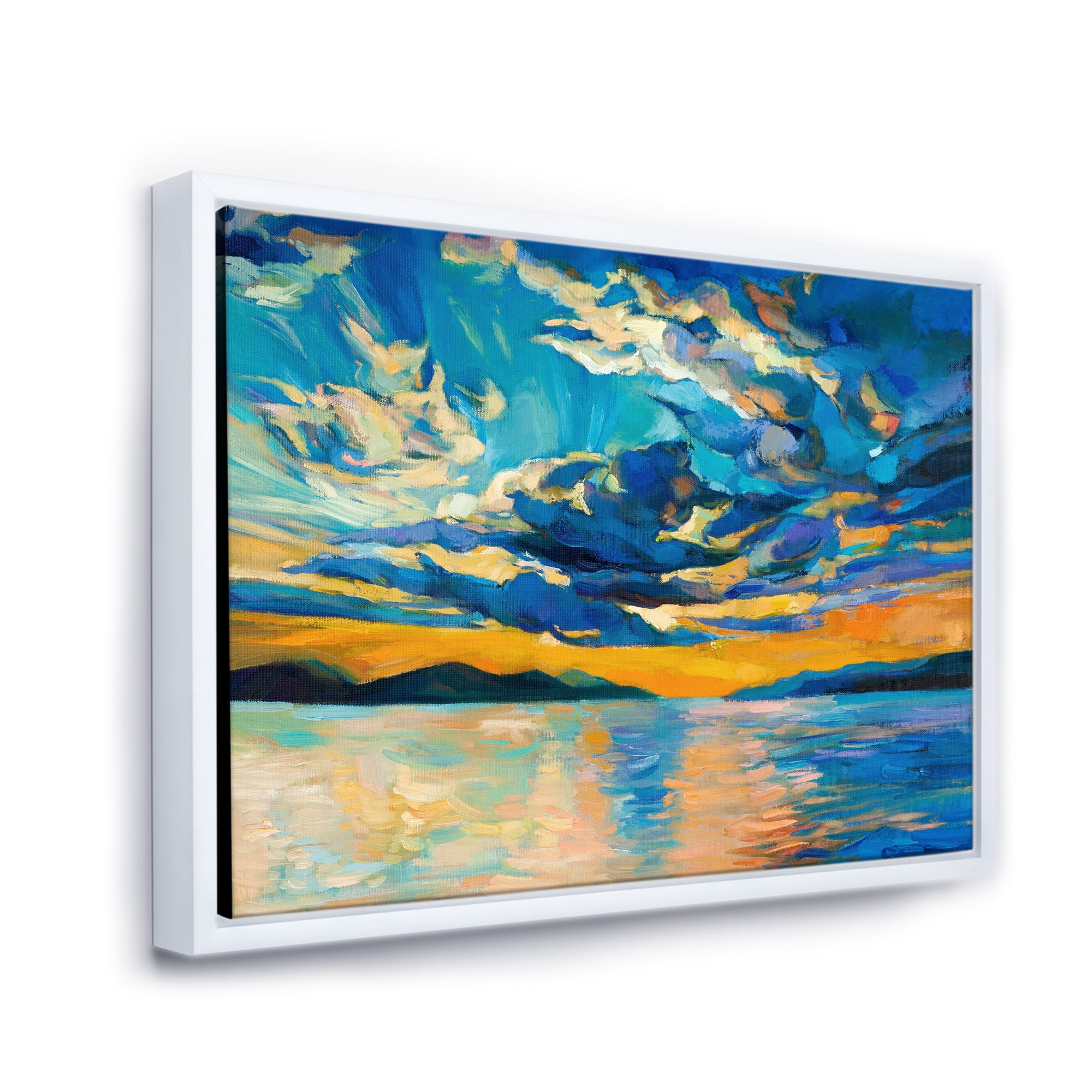 Designart 'Cloudy Sunset Over Wide Open Ocean Horizon' Nautical & Coastal Framed Canvas Wall Art Print
