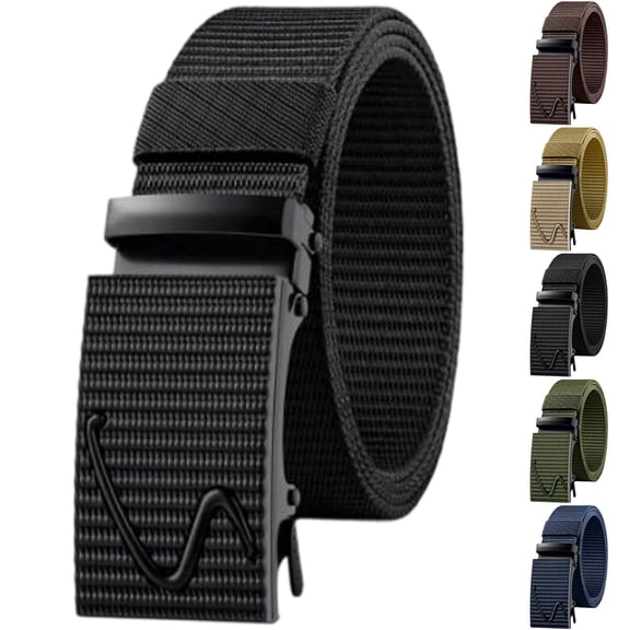 Men Nylon Canvas Automatic Buckle Belt, Quick Release Tactical Webbing Belt Outdoor Casual Adjustable Waist Strap for Jeans Pants Black