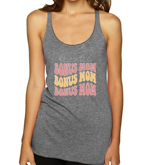 Wild Bobby, World's Best Bonus Mom Mother's Day Tri-Blend Racerback Tank Top, Premium Heather, Small
