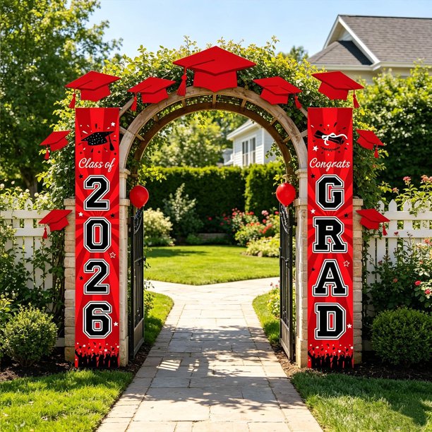 2026 Graduation Porch Banners Class Of 2026 Congrats GRAD Door Signs For High School College Graduation Party Decorations Outdoor Indoor Red Edition