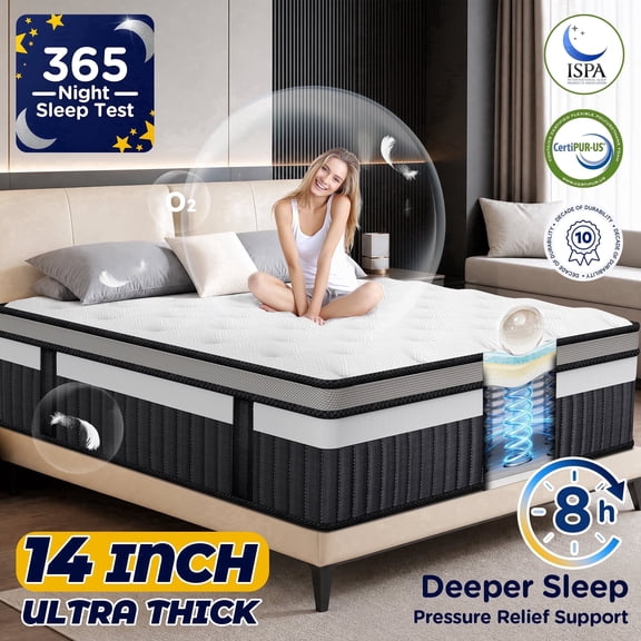 14 Inch King Mattress, Hybrid King Size Mattress in a Box, Cooling Memory Foam & Pocket Coils, Medium Firm Support, Motion Isolation for Undisturbed Sleep, CertiPUR-US Certified