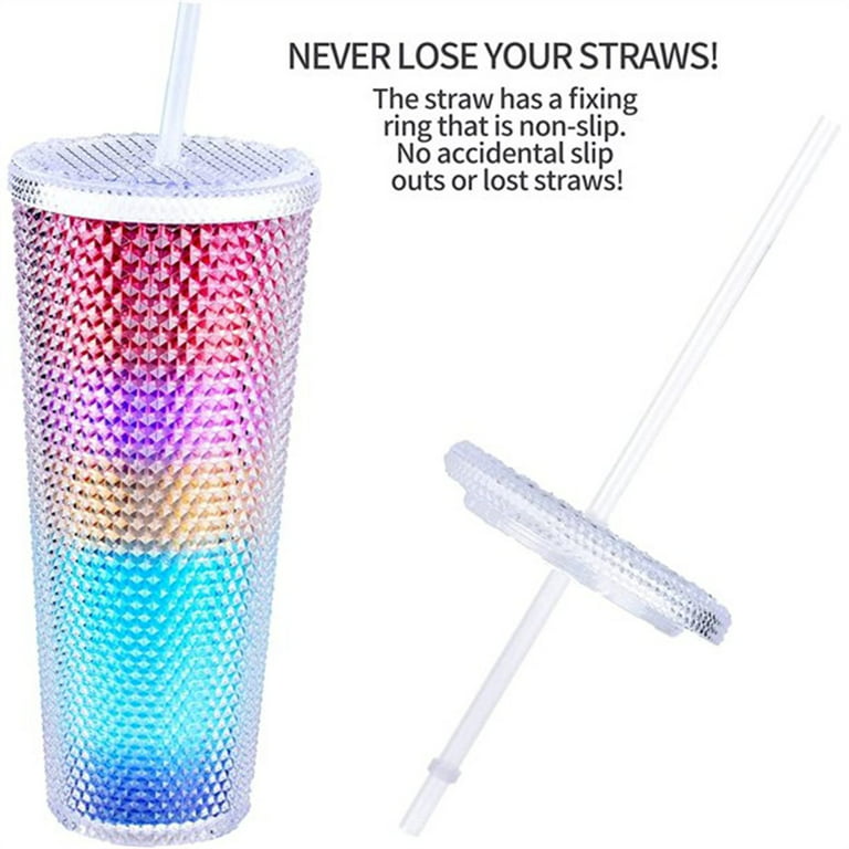 Smoothie Cup with Straw and Lid, Duslogis 24oz Iced Coffee Cup Studded Cup  Tumbler Plastic Double-Walled Travel Cup for Iced Coffee Cold Drinks Water  Slush, Pink 