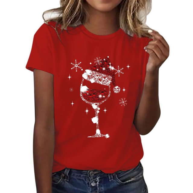 2025 Mode pour Femmes pour T-Shirt à Manches Longues en Polyester Femmes Hauts Décontractés Manches Courtes T-Shirt à Manches Longues Femmes Ensemble T-Shirt à Col Rond T Manches Longues pour Femmes Chemise Imprimé de Noël Haut Ample