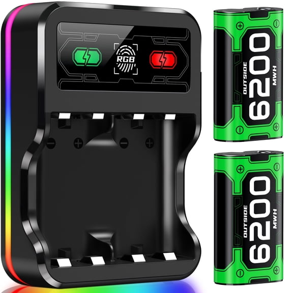 QQV RGB for Xbox Controller Charger Station with 2X6200mWh Rechargeable Battery Packs, Compatible with for Xbox One/Series X|S Controllers