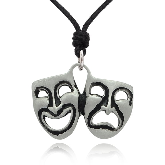 Cry-Smile Mask Silver Pewter Charm Necklace Pendant Jewelry With Cotton Cord