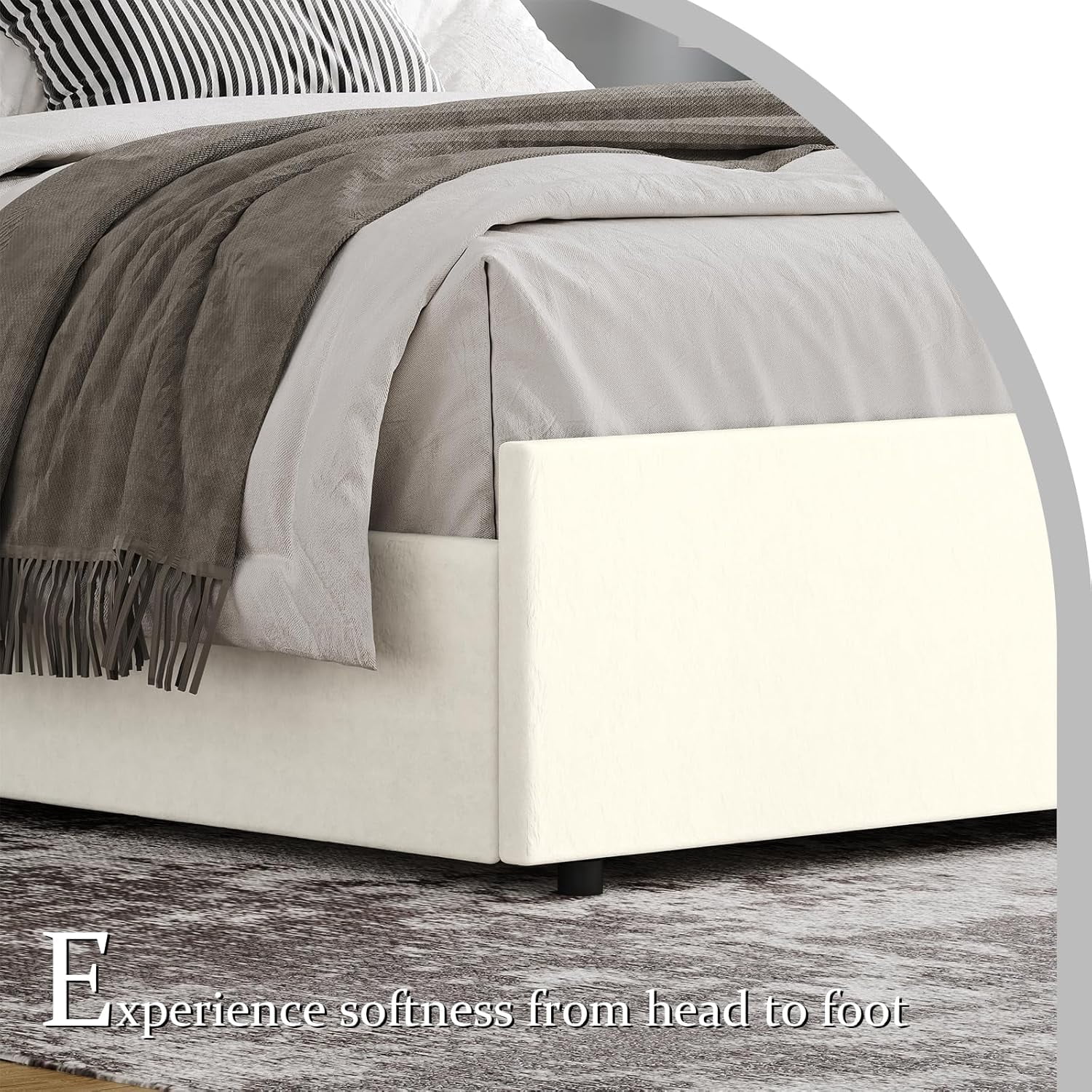Queen Size Beige Velvet Upholstered Platform Bed Frame with Channel Tufted Wingback Headboard, Wooden Slats, No Box Spring Needed