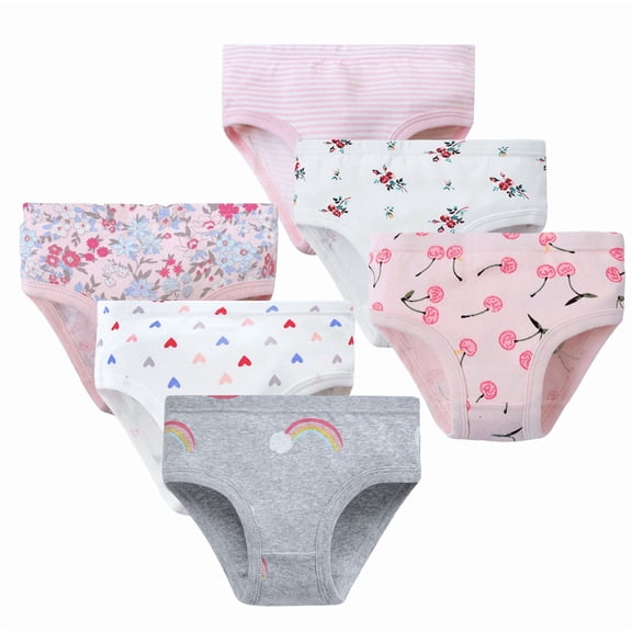 YUANxueke 6-Pack Cotton Underwear for Girls Cute Printed Hipster Panties Comfortable Breathable Briefs,1 Years
