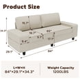 thumbnail image 5 of Meetleisure 84" 3 Seater Sofa,Extra Deep Seat Loveseat Couch for living Room,with Side Pockets Free 2 Cushions,Off White, 5 of 6