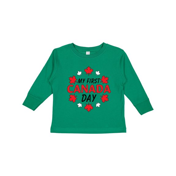 Inktastic My First Canada Day with Red and White Maple Leaves Boys or Girls Long Sleeve Toddler T-Shirt