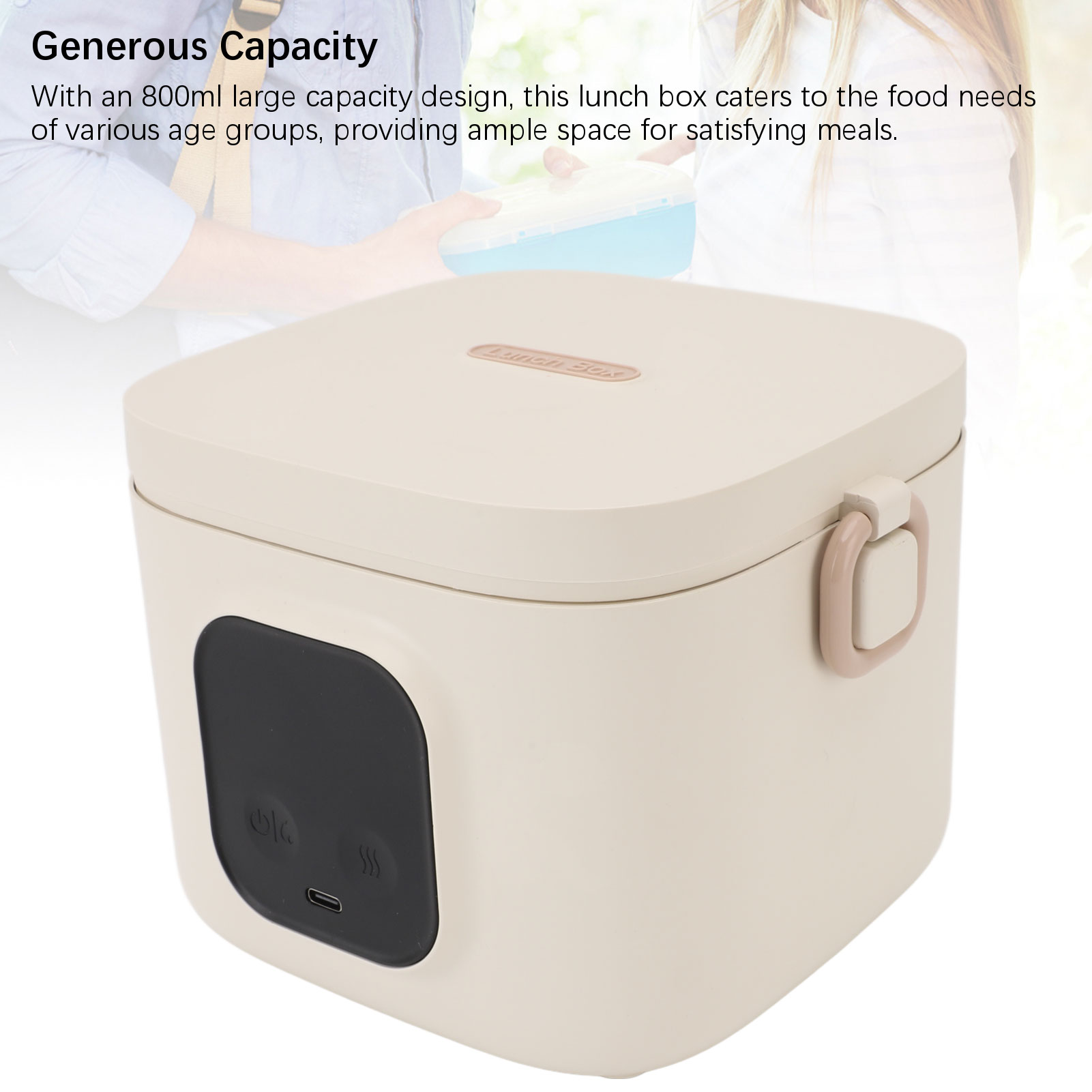 Riousery Electric Lunch Box, 800ml Rechargeable Food Warmer with 14000mAh Battery, Portable Heated Lunch Container for Office, Outdoor, Travel