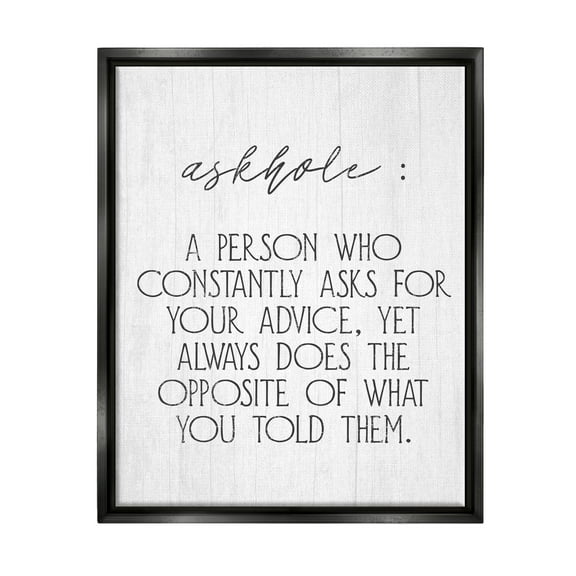 Stupell Industries Funny Askhole Definition Typography Painting Black Floater Framed Art Print Wall Art, 17 x 21