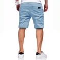 thumbnail image 4 of Nestiefly Men's Casual Shorts Cotton Linen Elastic Waist Drawstring Shorts Lightweight Summer Beach Shorts with Pockets Light Blue L, 4 of 4