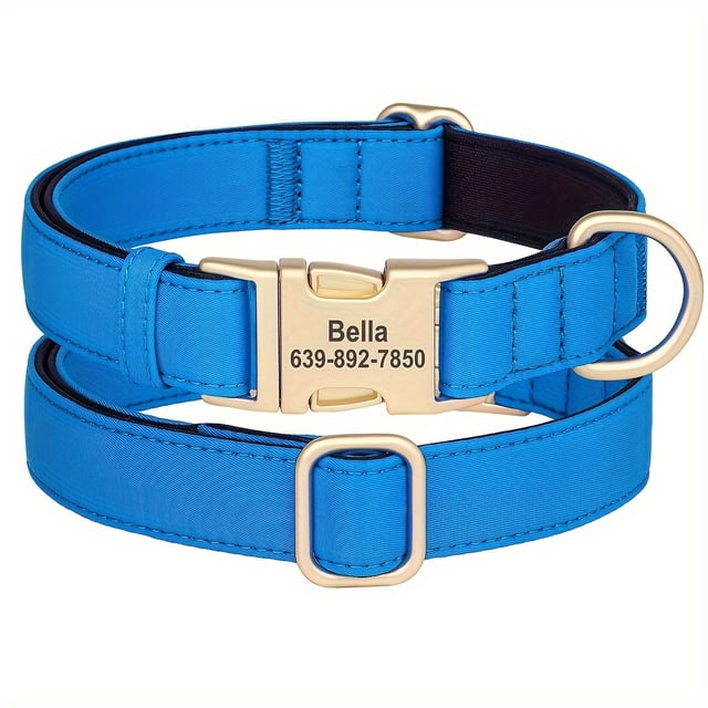 HLONK Durable Polyamide Adjustable Dog Collar - Custom Engraved Comfortable Soft Lining Waterproof Quick-Dry with Personalized Name Tag for Small to Large Dogs