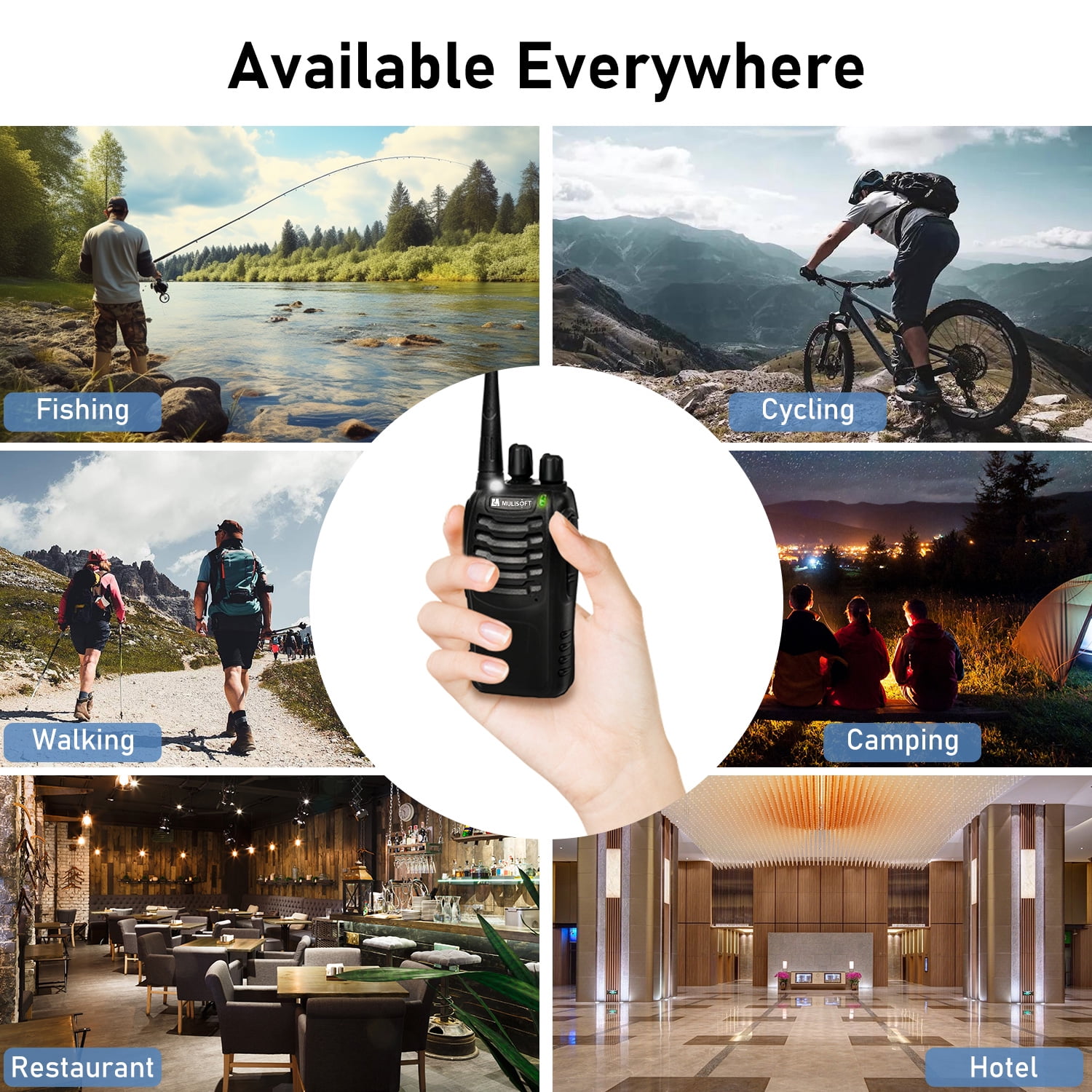 MULISOFT Walkie Talkies Long Range, Rechargeable Walkie Talkie for Adults with Earpieces & Li-ion Battery, Walky Talky with Flashlight and Charger, 2 Pack
