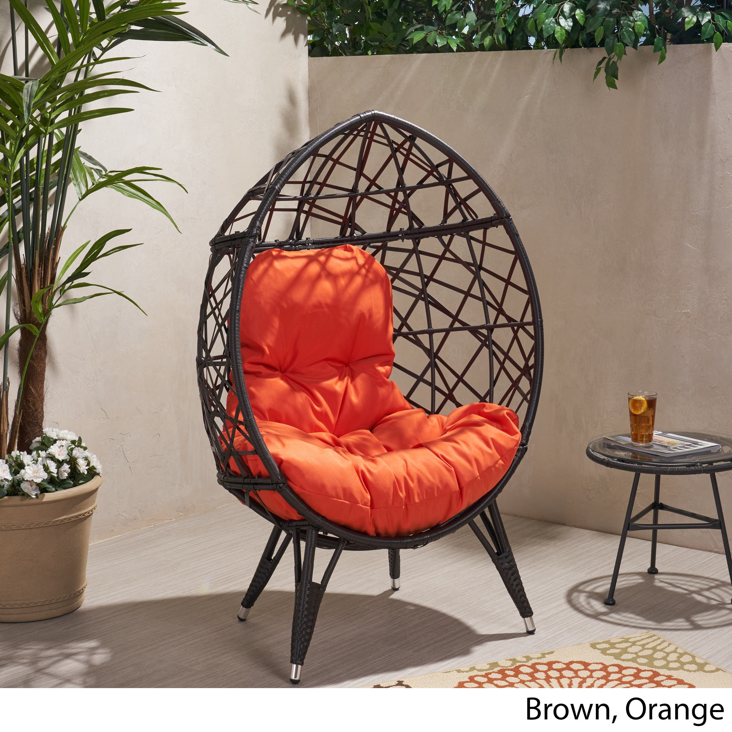 Noble House Palazzo Outdoor Wicker Teardrop Chair in Brown and