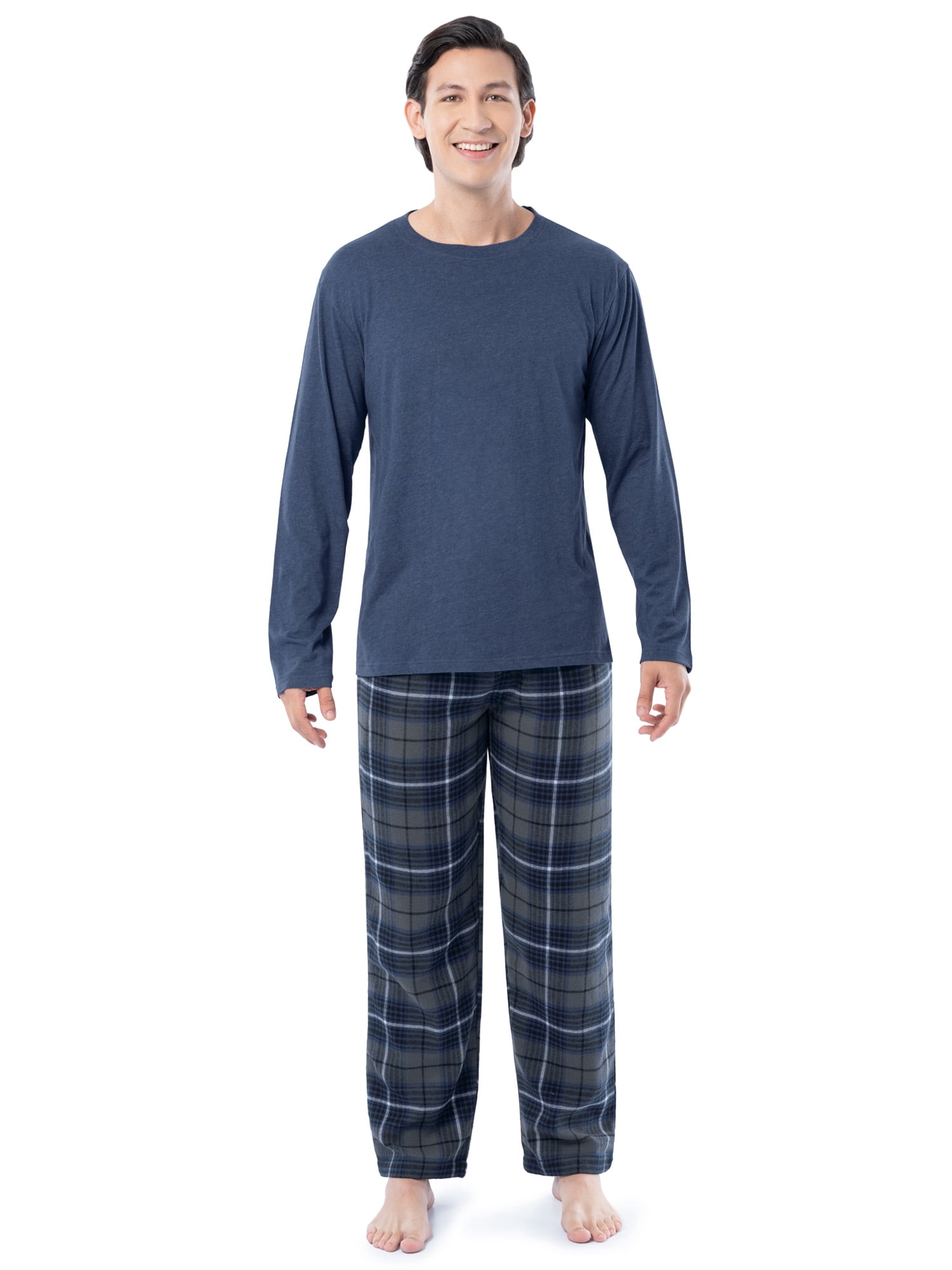 Fruit of the Loom Men's Jersey Knit Top and Flannel Pajama Pants Set, 2-Piece, Sizes S-5XL