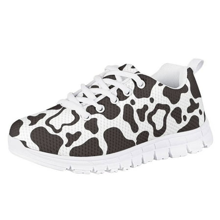 Pzuqiu Cows Print Girls Sneakers Size 13 Little Kid Lace Up Tennis Running Shoes Lightweight Athletic Walking Shoes Outdoor Sport Shoes