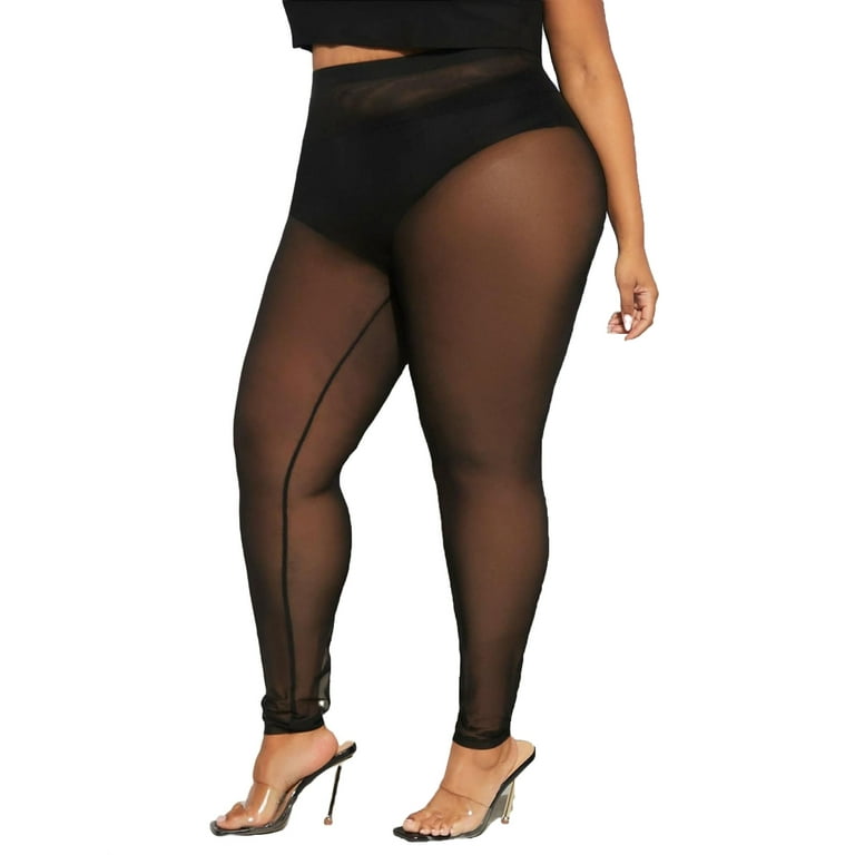 Women's Sexy Plain Regular Black Long Plus Size Leggings US26 (6X)