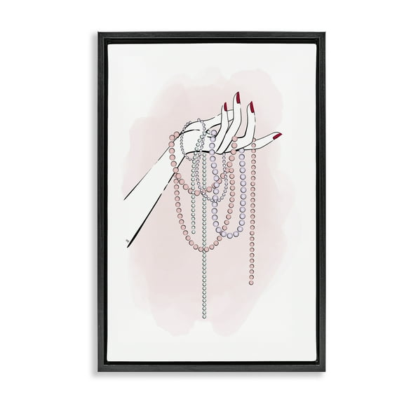 Stupell Industries Holding Beaded Jewelry Novelty Painting Black Floater Framed Art Print Wall Art, 17 x 25