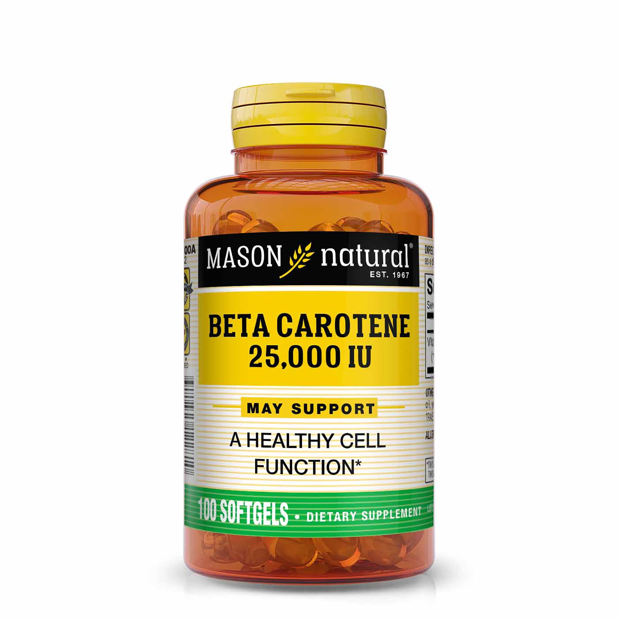 Mason Natural Vitamin A Beta Carotene 25,000 IU -  Supports Healthy Vision, Cell Function & Immune Function, 100 Softgels