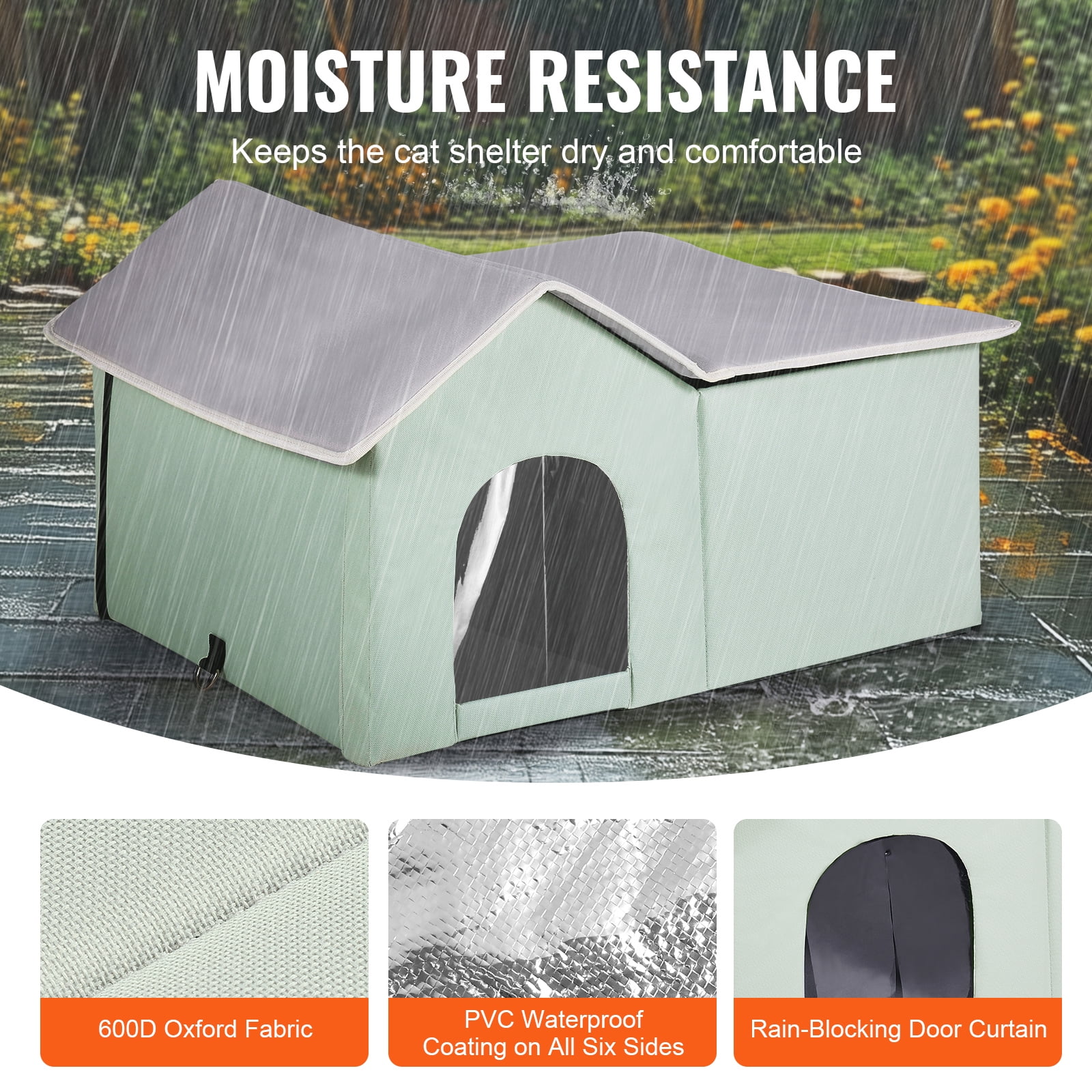 KFFKFF Heated Cat Shelter, Outdoor Pet House with Adjustable Temperature and Timer, Durable 600D Oxford Fabric Foldable Design with Heated Pad for Winter Warmth and Comfort, Green (Large)