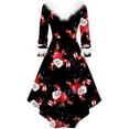 thumbnail image 3 of FOCUSNORM Robe de Noël Juniors pour Femmes Manches Longues en Peluche Col en V Dessin Animé Fête Midi, 3 of 8