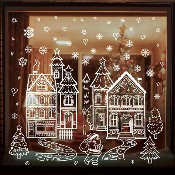 Christmas Window Clings Decorations, Double Side Xmas Snowflake Santa Reindeer Snowman Window Decals Stickers for Home Glass Party Indoor Decorations