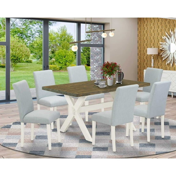 East West Furniture 7-Piece kitchen dining table set Includes 6 Kitchen Chairs with Upholstered Seat and High Back and a Rectangular Modern Rectangular Dining Table - Linen White Finish