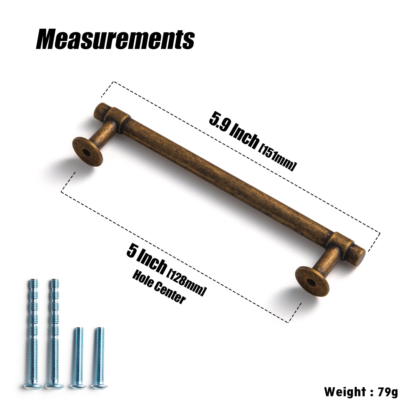 Goo-Ki 12 Pack 5''(128mm) Hole Center Antique Brass Cabinet Pulls, Zinc Alloy Cabinet Handles for Drawer,Dresser,Cupboard Wardrobe