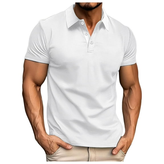 FEIFLY Men's Short Sleeve Lapel Polo Shirts Golf Shirts for Work Athletic Summer Casual Solid Color Holiday Polo Shirts Golf Shirts for Work Athletic Tops Breathable Dailywear