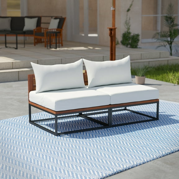 SEI Furniture Taradale Modular Outdoor Loveseat with Cushions in White