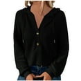 thumbnail image 5 of AXXD Hoodies for Women,Solid Color Knitted Pullover Button Top Hoodie, 5 of 7