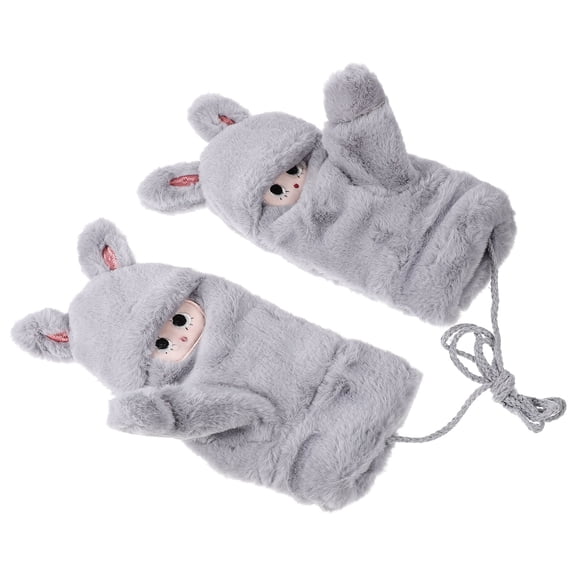 PTOOTP 1 Pair of Furry Mittens for Women Grey Rabbit Plush Windproof Winter Style