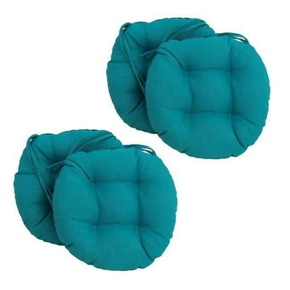 Blazing Needles 916X16RD-T-4CH-REO-SOL-12 16 in. Spun Polyester Solid Outdoor Round Tufted Chair Cushions, Aqua Blue - Set of 4
