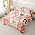 thumbnail image 3 of Homewish Cartoon Cat Animals Checkered Quilt King,Pink Flowers King Coverlet Set,3-Piece, 3 of 7