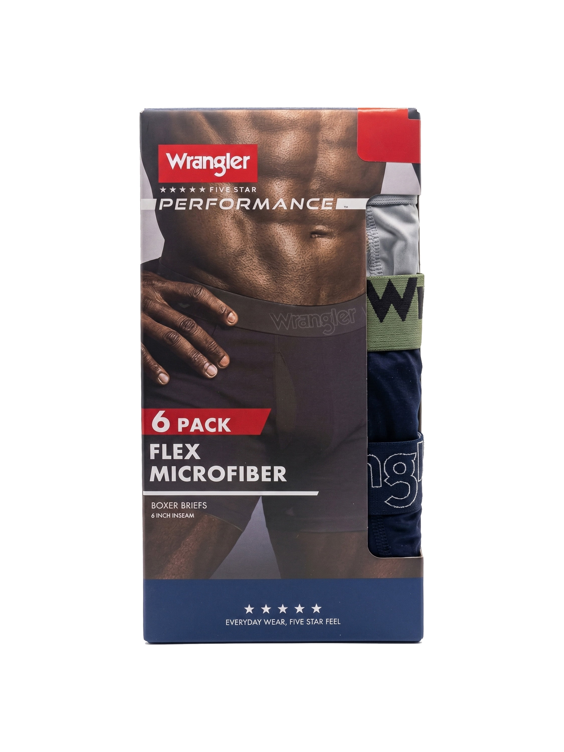 Wrangler Men's Flex Microfiber 6" Boxer Brief, 6 Pack
