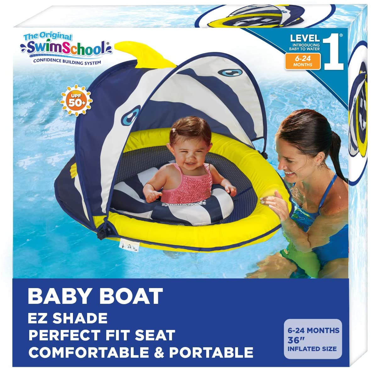 Details about   Swim School Perfect Fit Baby Boat Pool Float Adjustable Seat with Canopy 