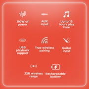 RadioShack 110W Wireless Speaker with Bluetooth, LED Light Effects, Bass and Echo Controls, USB and AUX Input, Guitar and Microphone Ports, Model 4001986