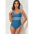 thumbnail image 6 of Women's Dark Blue Colorblock U Neck One Piece Swimwear with Contrast Trim - [ZhiHiMeRi] | (US 18-20)2XL, 6 of 12