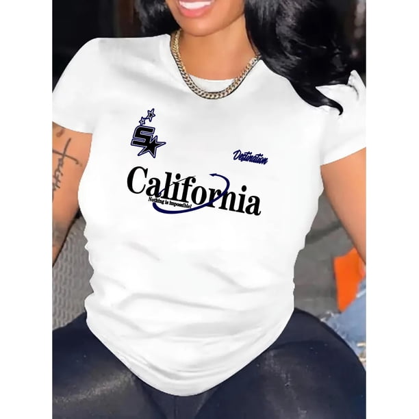 Camisetas con diseño gráfico para mujer, playera corta, clásico, estética, ropa de verano de los 90Chic Minimalist Letter Print Women's T-Shirt - Casual Crew Neck, Short Sleeve, Comfortable Summer