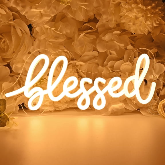 Blessed Led Neon Light Sign Bedroom Room Office Wall Sign Decor Pray God Bless Wedding Sign Christmas Birthday Decoration USB 11.8"X5"