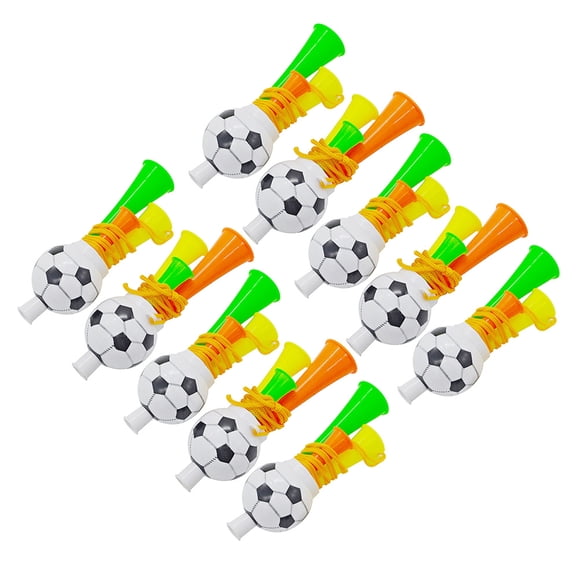 CIMAXIC 10PCS Plastic Trumpet Toys Three Tone Football Horn Trumpets Bugle Toy for Games Carnival (Mixed Color),1.77"X1.77"X5.31"