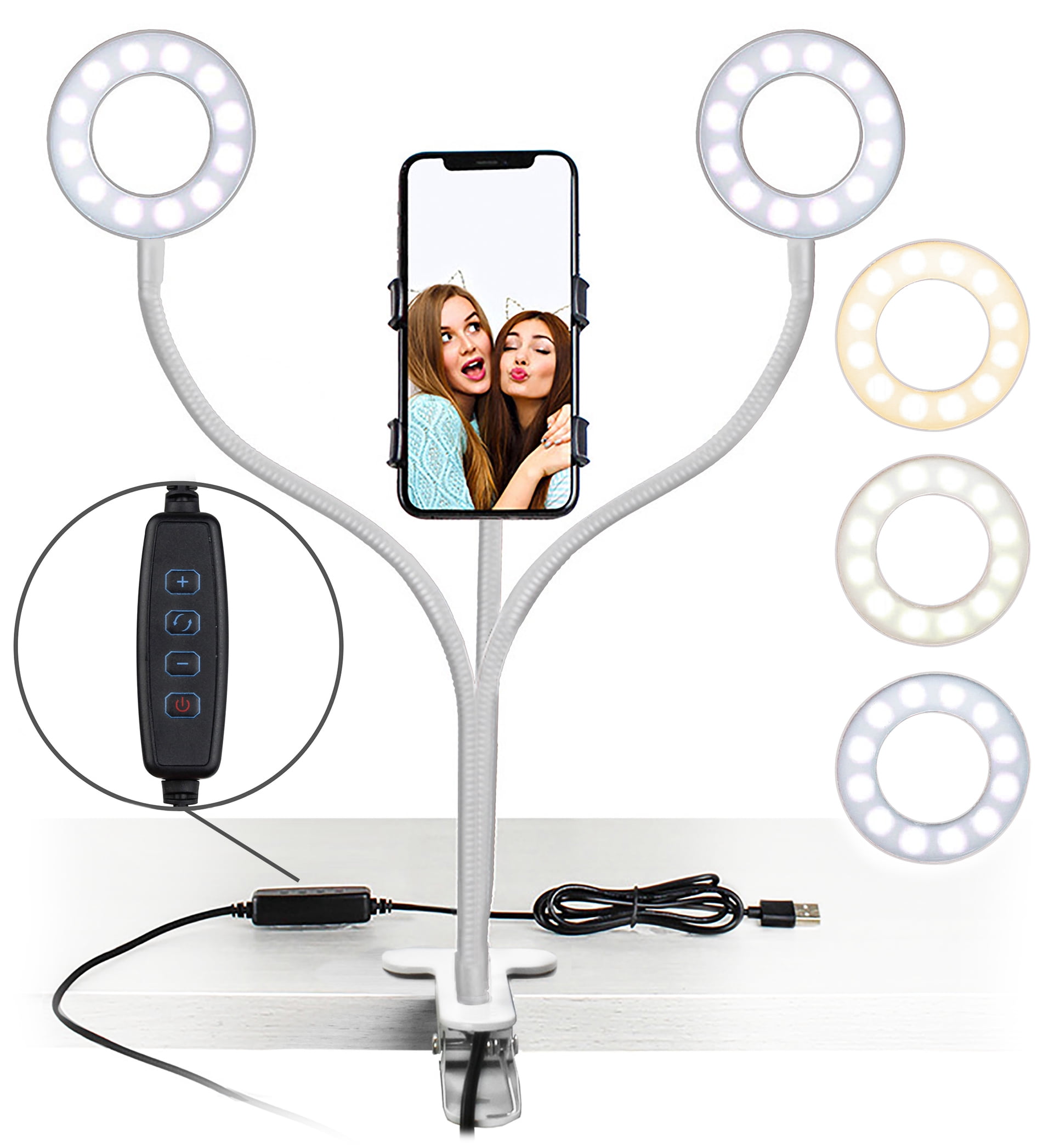 Hianjoo Selfie Ring Light with Phone Holder Universal LED Camera Light Dimmable for Live Streaming Ins YouTube Video Facebook Podcast Makeup Clamp on Flexible Lazy Bracket with Bluetooth Remote